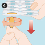 Anwendung Medcoat: 4. Tablette mit Medcoat-Überzug vorsichtig drehen und abreissen